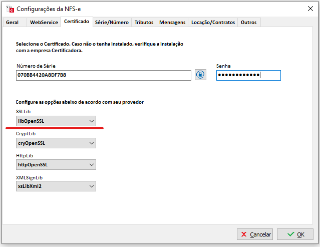 Configuração libOpenSSL do provedor