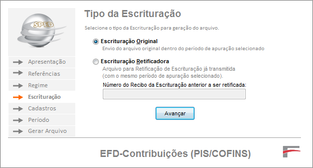 Tipo da escrituração do EFD-Contribuições