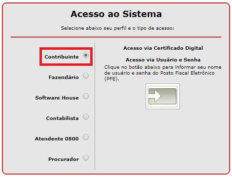 Acesso do contribuinte no site COMSAT