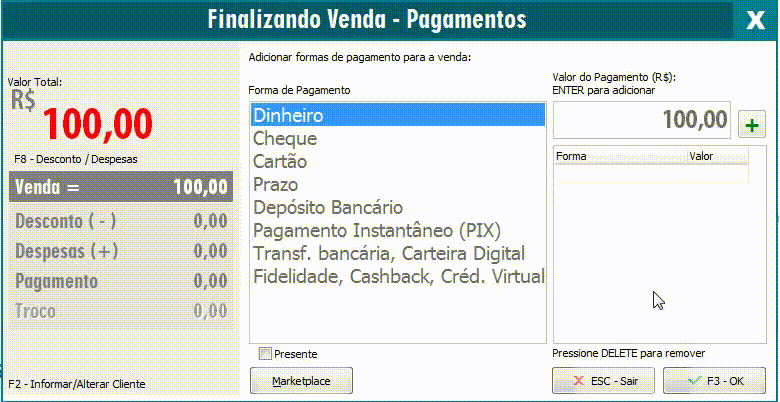 Pergunta de troco como crédito