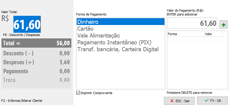 Opções de pagamento