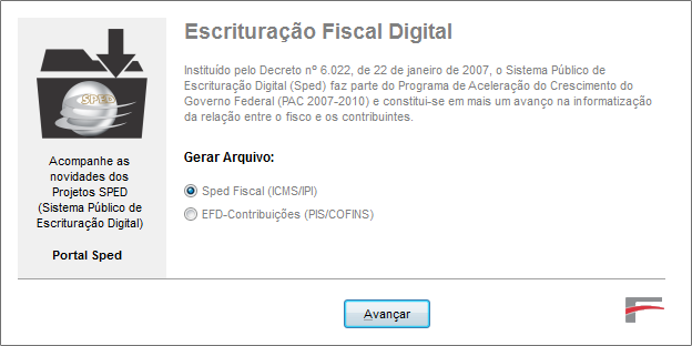 Escolha do tipo de escrituração do SPED