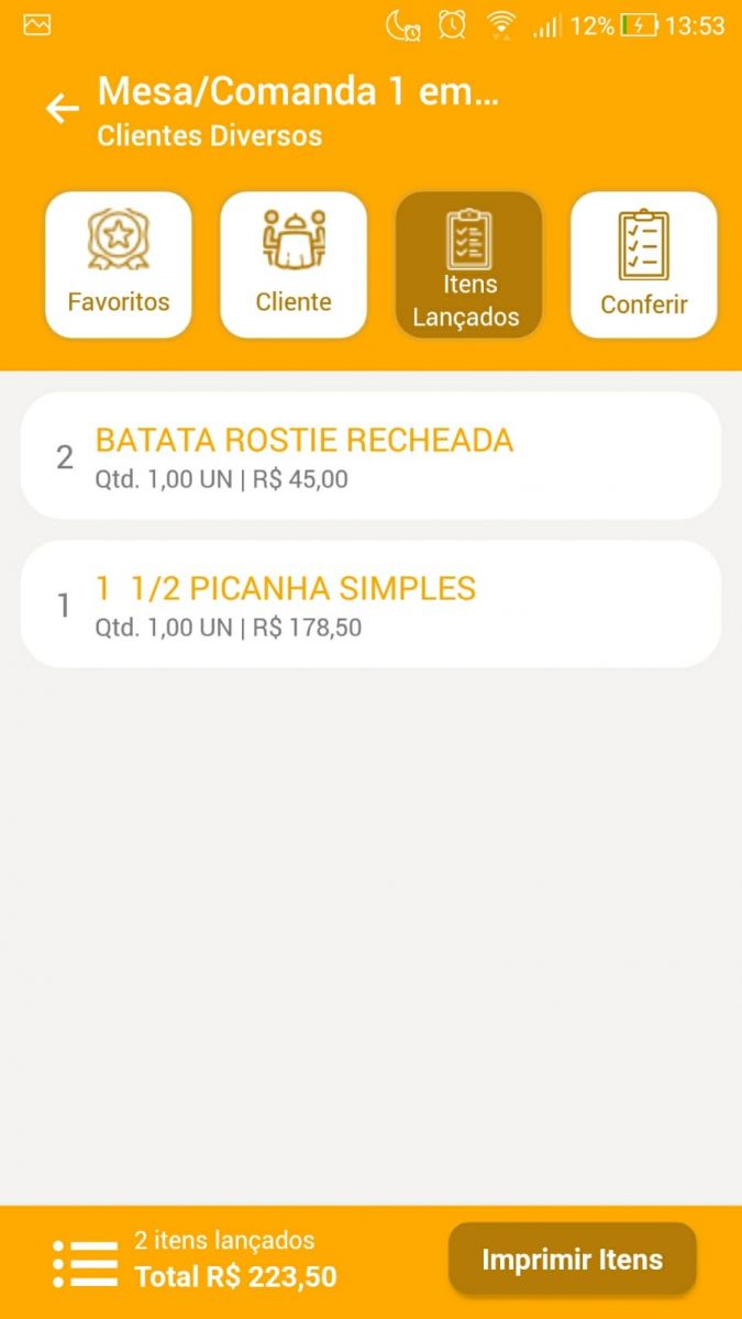Aba Itens Lançados