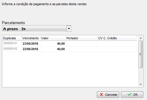 Dados do parcelamento a prazo