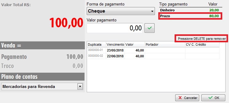 Excluir forma de pagamento