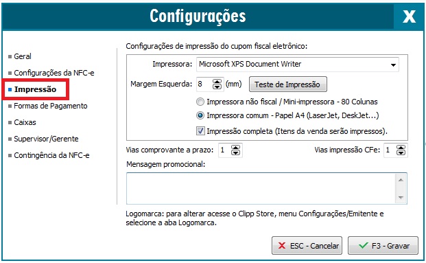 Aba Impressao do Emissor