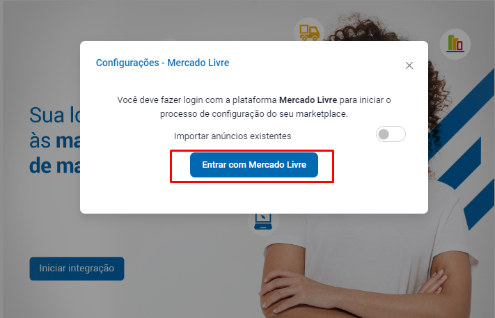 Painel do ZHUB com a opção Iniciar integração