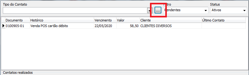 Tela do gerenciamento de cobranças