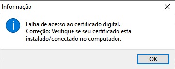 Falha de acesso ao certificado digital