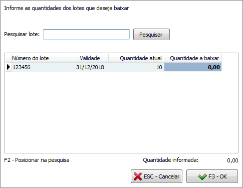 Seleção de lote na baixa Manual