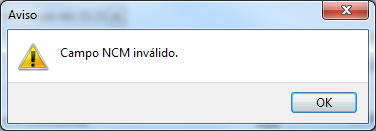 Mensagem de NCM inválido