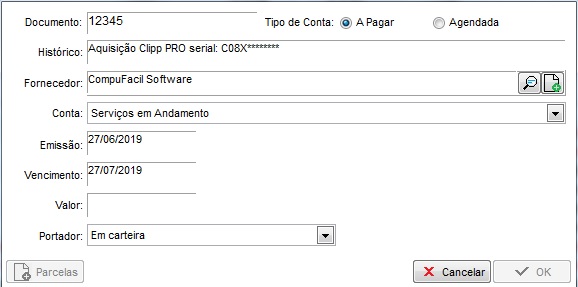 Tela de novo cadastro