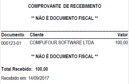 Recibo do recebimento de contas impresso