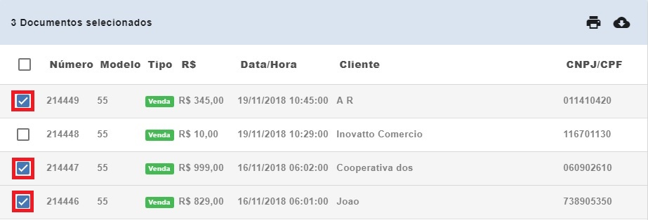 Selecionando documentos