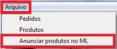 Opção Anunciar produtos no ML