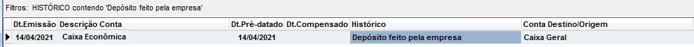 Movimento da conta bancária de destino