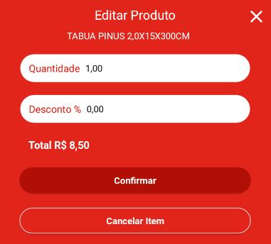Tela de desconto do item