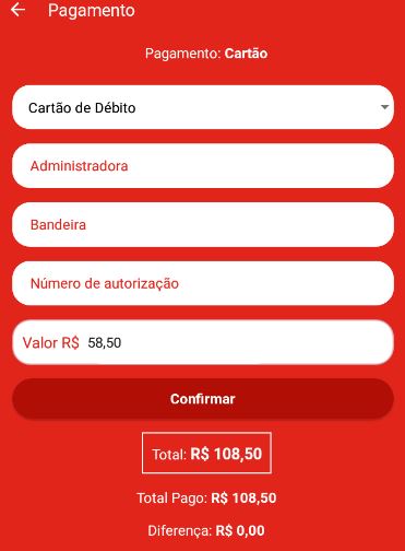 Tela de pagamento com cartão