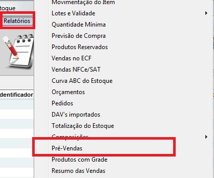 Relatório de Pré Vendas no estoque