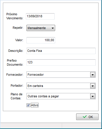 Exemplo de preenchimento de contas fixas