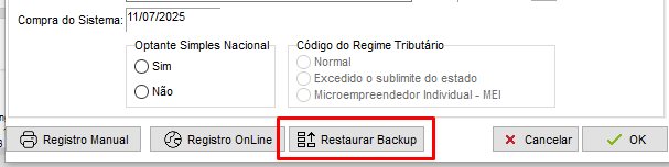 Restauração pela tela do Emitente