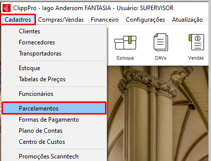 Menu Cadastros, Parcelamentos