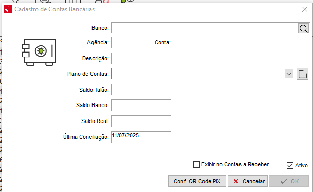Tela de cadastro da conta bancária