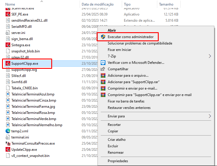Executar SupportClipp como administrador