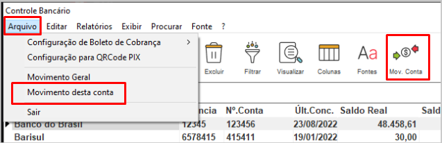 Movimento da conta