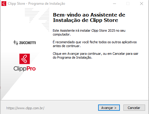 Tela de instalação - Avançar