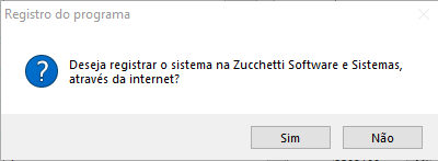 Mensagem de registro pela internet