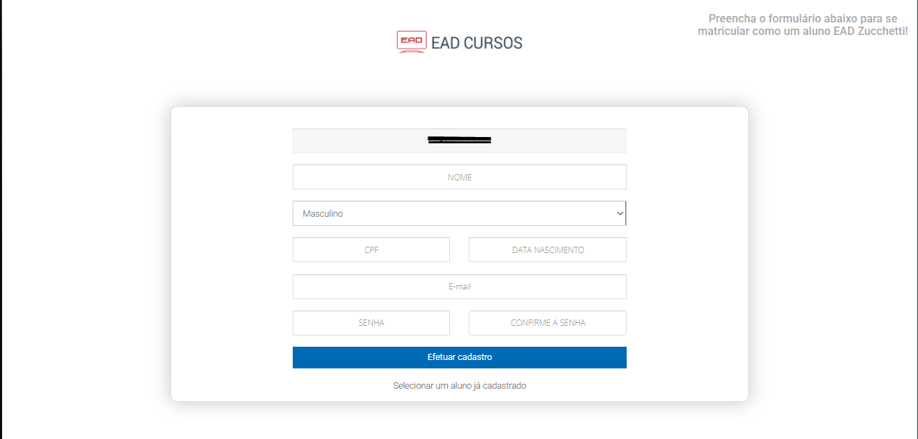 Cadastro de dados no EAD