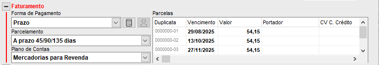 Vencimento das parcelas na NF-e