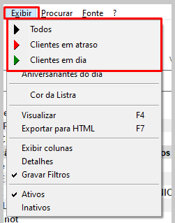 Opção Clientes em Atraso