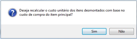 Recalcular custo dos itens desmontados