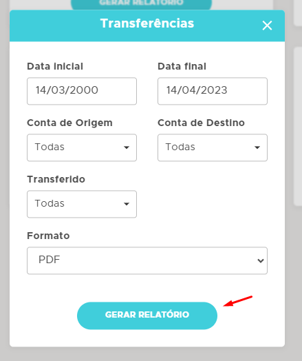 Filtros do relatório de Transferências
