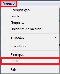 Menu Arquivo SPED no Estoque