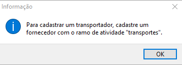 Mensagem sobre Fornecedores