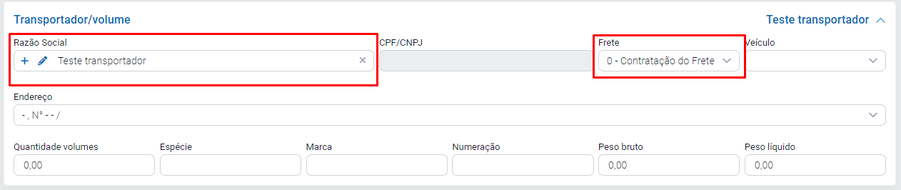 Documentos vinculados no Conhecimento de Frete