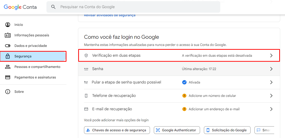 Verificação em duas etapas