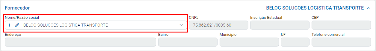 Fornecedor igual ao transportador