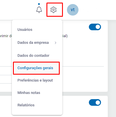 Tela de Configurações Gerais