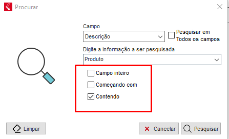 Tipo de pesquisa no botão Procurar