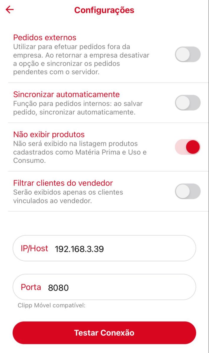 Configuração de IP/HOST e Porta