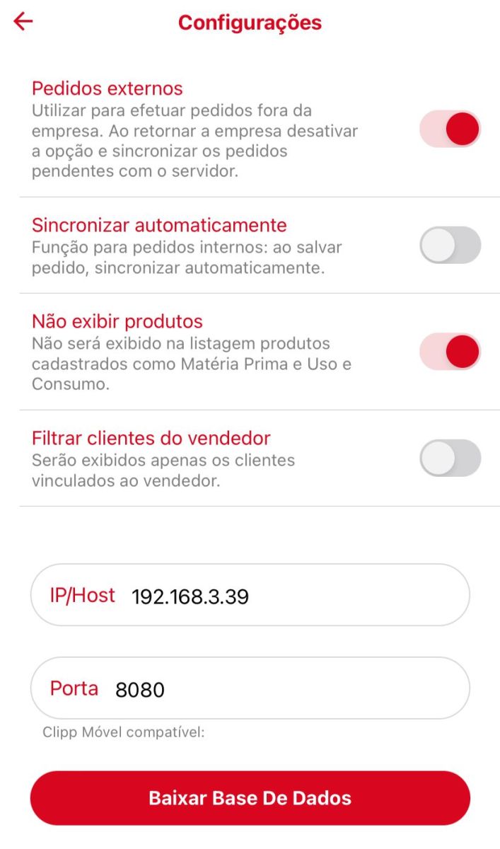 Opção Pedidos Externos