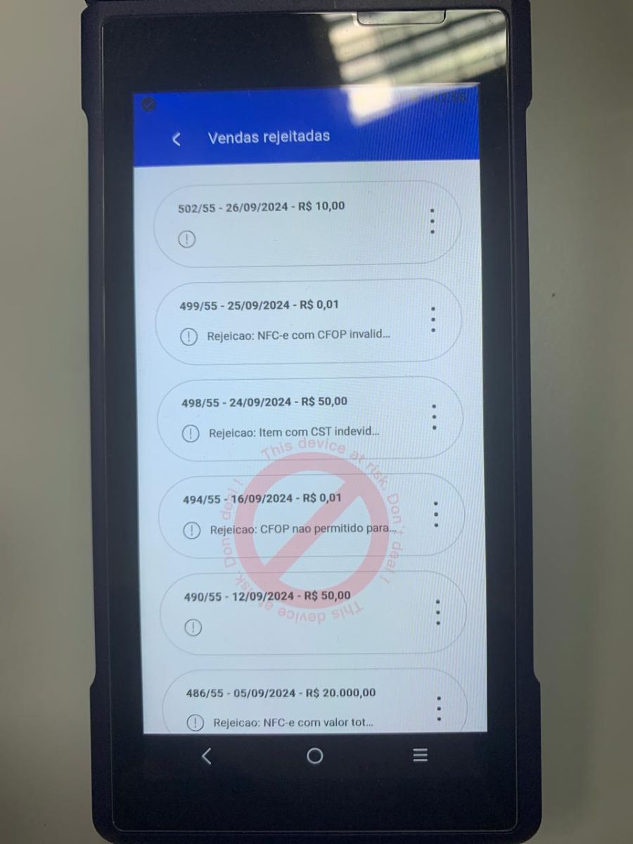 Vendas rejeitadas no AppsCloud