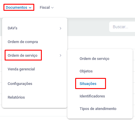Menu de situações