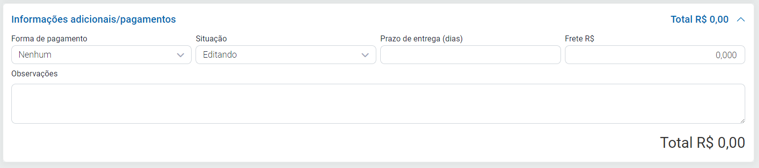 Informações adicionais e pagamento