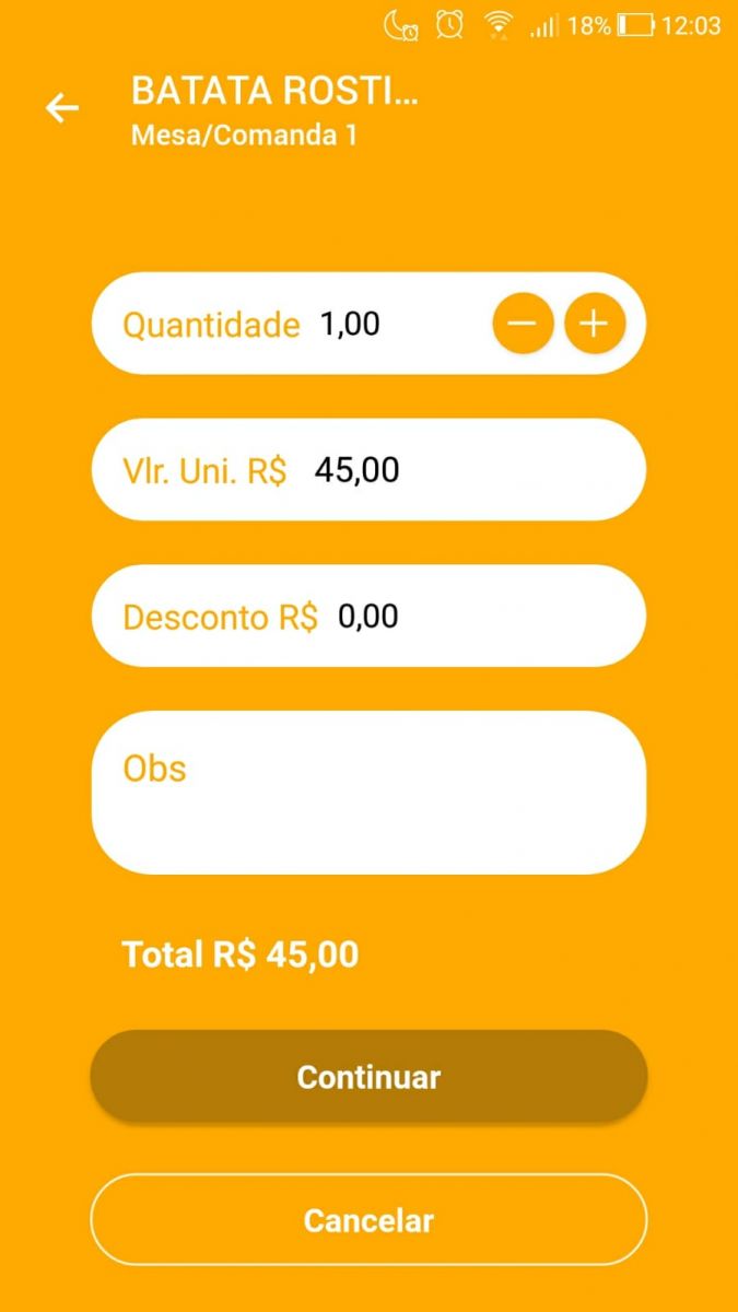 Quantidade e desconto do item