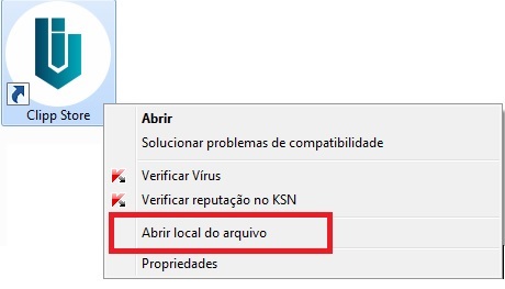 Opção Abrir local do arquivo no ícone do Clipp Store
